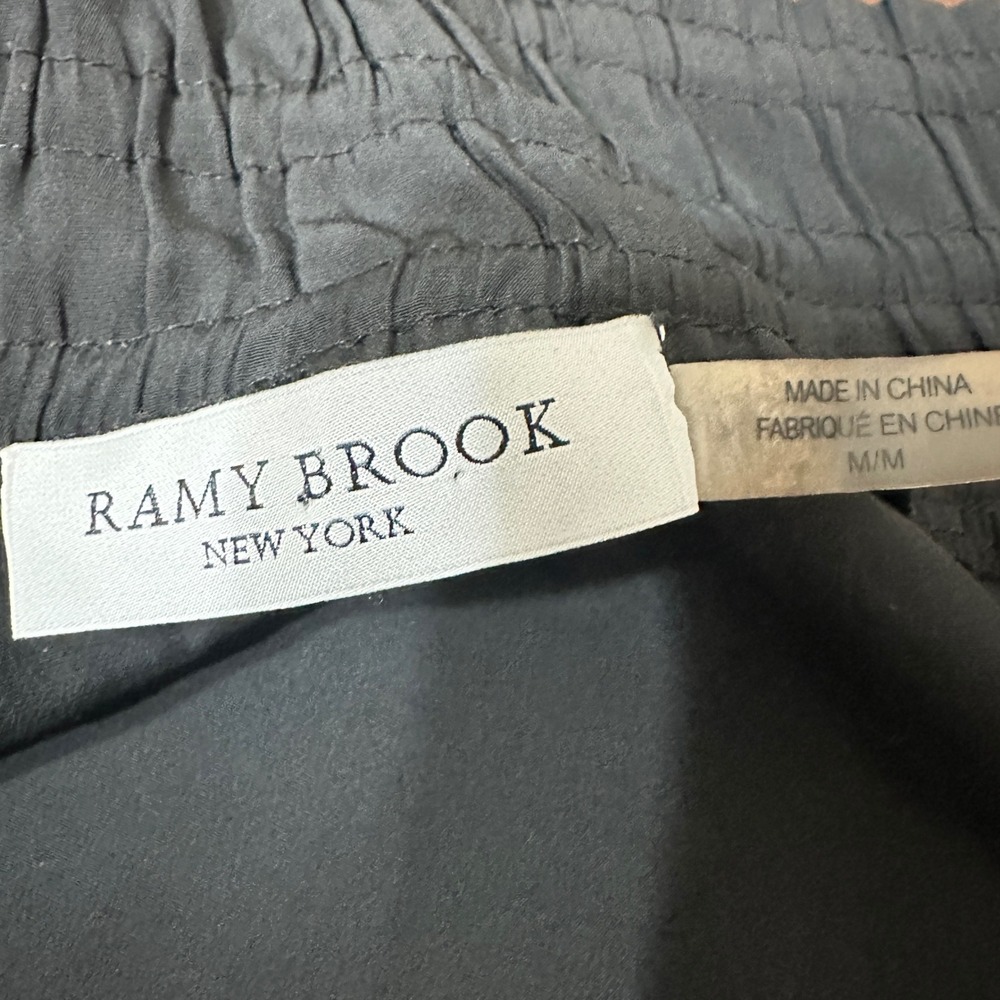 Ramy Brook‎ Aggie Off The Shoulder Smocked Neckline Blouse Womens M Black Chic - Picture 9 of 10